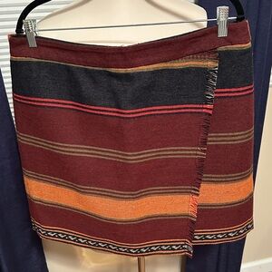 LOFT Burgundy and Orange Striped Aline Skirt